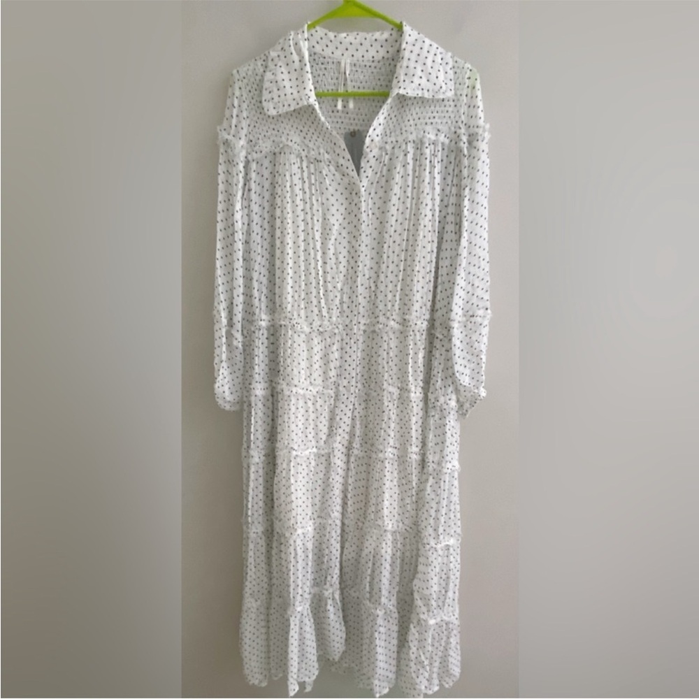 By Anthropologie Long-Sleeve Smocked Tiered Maxi Dress SP new #252 - Picture 6 of 7